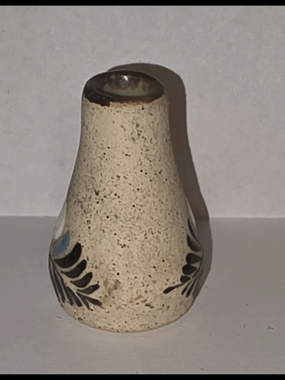 Cream Ceramic Floral Accent Vase with Navy & Brown Motif